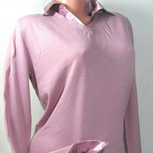 Purple Long Sleeve Pull over Long sleeve v neck Knit Blouse top shirt Sz L
